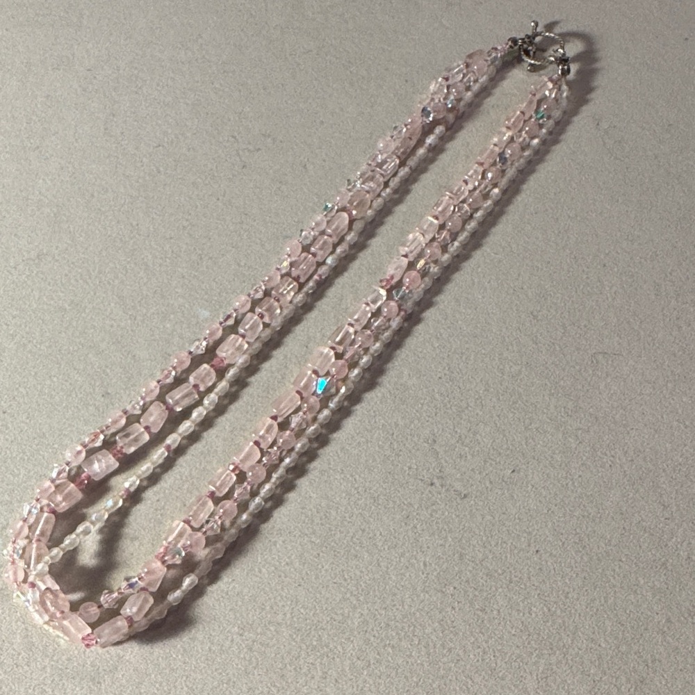 Rose quartz crystal beaded necklace with silver toggle clasp! So pretty!